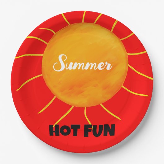 Assiettes En Carton Summer Hot Fun Jaune Orange Soleil (Devant)