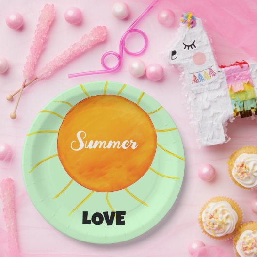 Assiettes En Carton Summer Love Jaune Orange Soleil Vert (Fête)