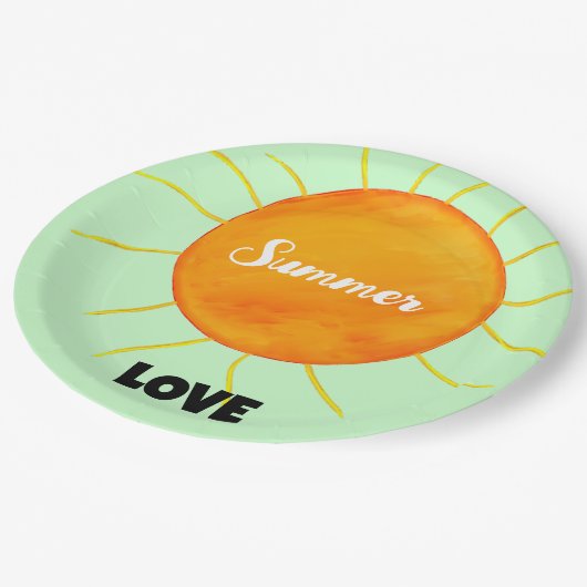 Assiettes En Carton Summer Love Jaune Orange Soleil Vert (Angle)