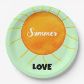 Assiettes En Carton Summer Love Jaune Orange Soleil Vert (Devant)