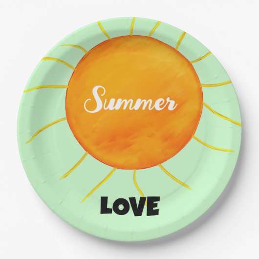 Assiettes En Carton Summer Love Jaune Orange Soleil Vert (Devant)