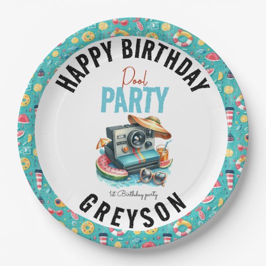 Assiettes En Carton Summer Pool Party 2e anniversaire (Devant)