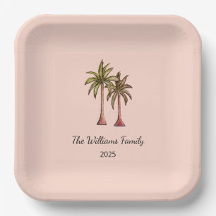 Assiettes En Carton Summer Tropical Palm Trees Pool Party Blush Pink