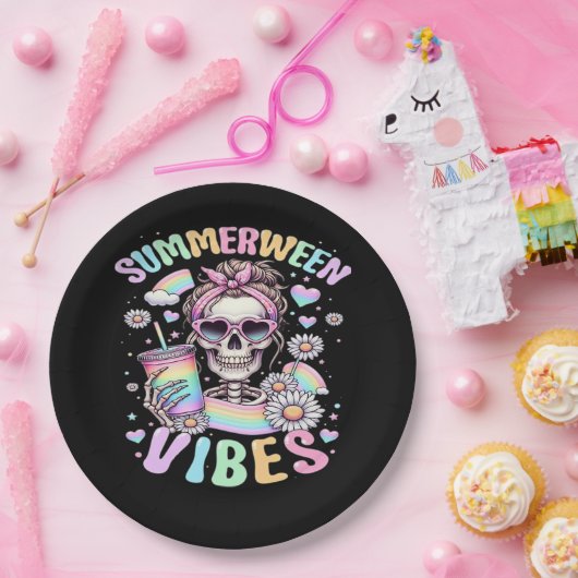 Assiettes En Carton Summerween Vibes Sweet Skeleton Girl Summer Hallow (Fête)