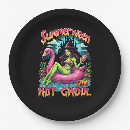 Assiettes En Carton Summerween Witch Vibes Vacation Halloween Funny Pa (Devant)