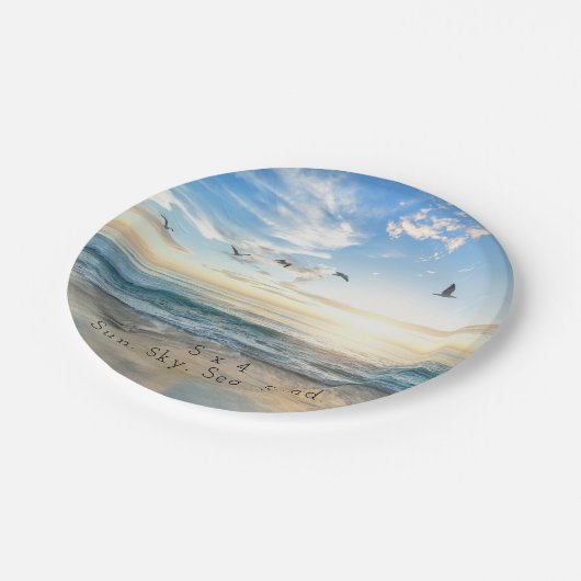Assiettes En Carton Sun. Ciel. Mer. Sable. Scène de plage (Angle)