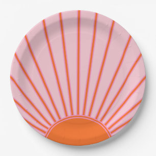 Assiettes En Carton Sun Sunrise Pastel Rose Et Orange Sunshine