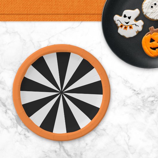 Assiettes En Carton Sunburst d'Halloween blanc orange noir