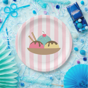Assiettes En Carton Sundae de glace rayé