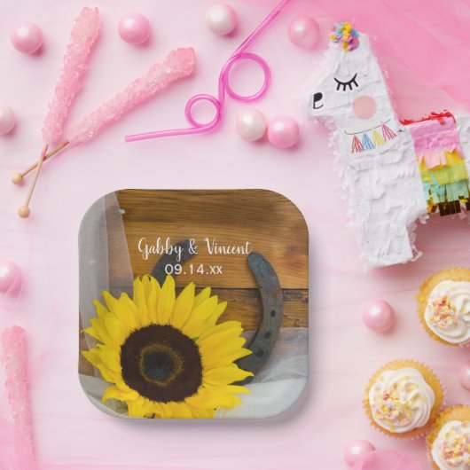 Assiettes En Carton Sunflower and Horseshoe Country Western Wedding (Fête)