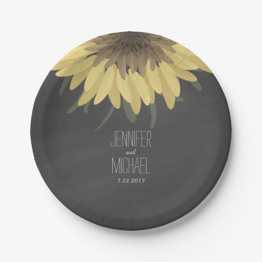 Assiettes En Carton Sunflower Chalkboard Russe Mariage (Devant)