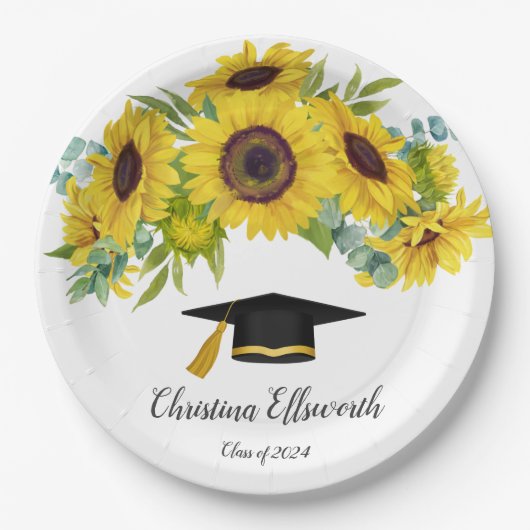 Assiettes En Carton Sunflower Class of 2024 Custom Name Graduation (Devant)
