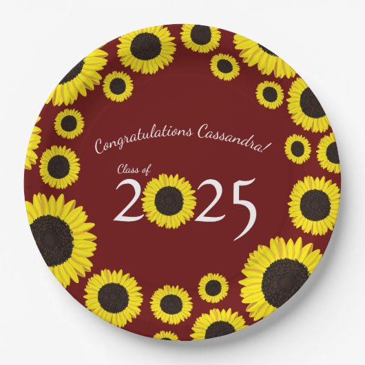 Assiettes En Carton Sunflower Country Graduation Party Maroon (Devant)