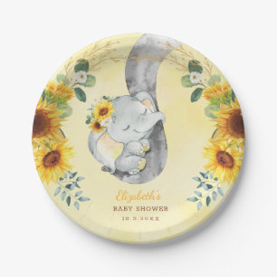 Assiettes En Carton Sunflower Jungle Éléphant Baby shower 1er annive
