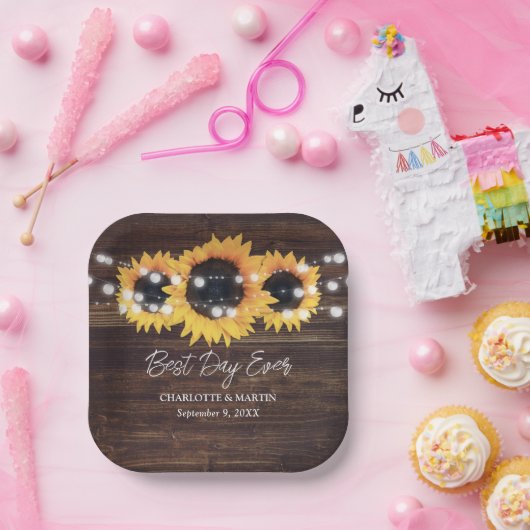 Assiettes En Carton Sunflower Rustic Wood String Mariage (Fête)