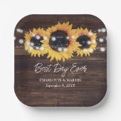 Assiettes En Carton Sunflower Rustic Wood String Mariage (Recto)