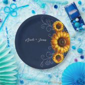 Assiettes En Carton Sunflower Sparkle Blue Rustic Glam Fête des mariée (Fête)