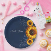 Assiettes En Carton Sunflower Sparkle Blue Rustic Glam Fête des mariée (Fête)