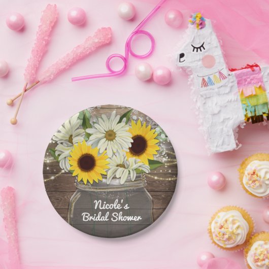 Assiettes En Carton Sunflowers & Daisy Mason Jar Sparkle Rustic Chic (Fête)