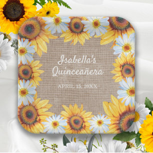 Assiettes En Carton Sunflowers White Daisy Burlap Quinceañera Name  