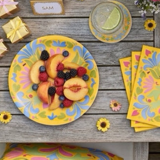 Assiettes En Carton Sunny Yellow and Blue Summer Floral