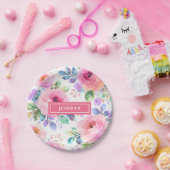 Assiettes En Carton Sunrise Floral Boho Custom Name Design (Fête)