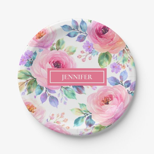 Assiettes En Carton Sunrise Floral Boho Custom Name Design (Devant)