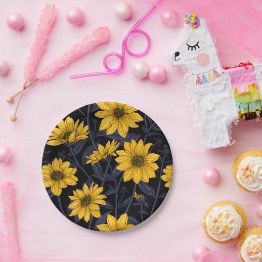 Assiettes En Carton Sunroot, tournesol sauvage en jaune et bleu (Fête)