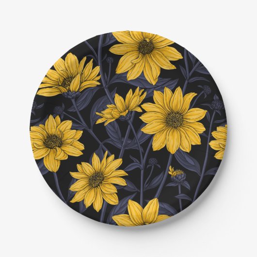 Assiettes En Carton Sunroot, tournesol sauvage en jaune et bleu (Devant)