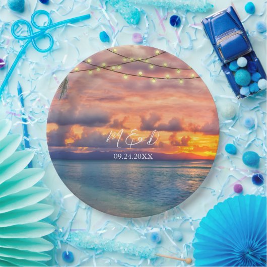 Assiettes En Carton Sunset Beach String Mariage (Fête)
