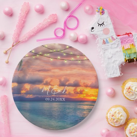 Assiettes En Carton Sunset Beach String Mariage (Fête)