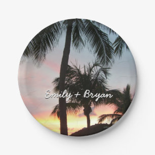 Assiettes En Carton Sunset Palms Tropical Paysage Photographie