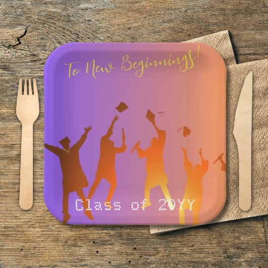 Assiettes En Carton Sunset Vibrant Moderne Tech Graduation