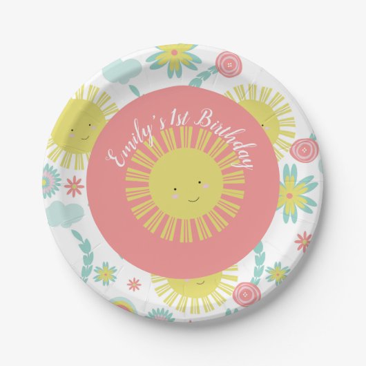 Assiettes En Carton Sunshine Arc-en-ciel Floral Anniversaire (Devant)