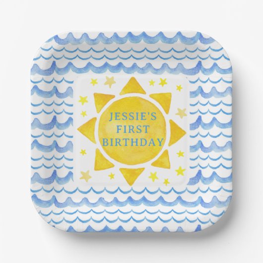 Assiettes En Carton Sunshine Ocean & Stars Plaques papier 1er annivers (Recto)
