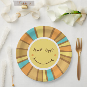 Assiettes En Carton Sunshine Super Retro Boho Hippie autour du soleil