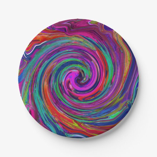 Assiettes En Carton Super Abstrait Retro Magenta Dark Rainbow Swirl (Devant)