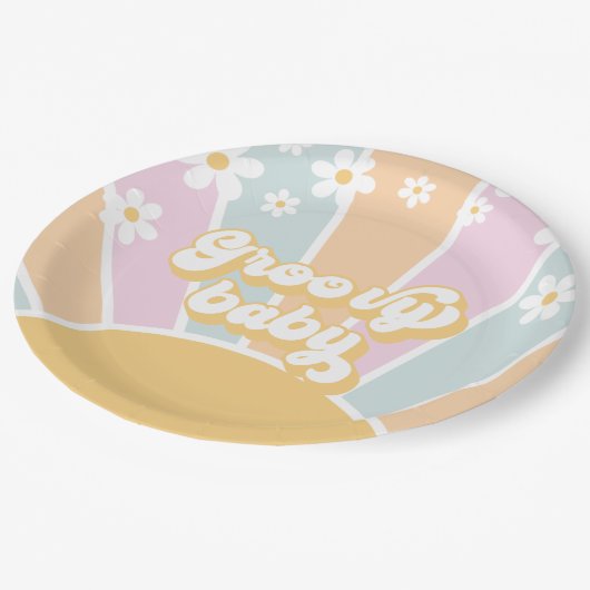 Assiettes En Carton Super Bébé pastel Retro Sunshine baby shower (Angle)