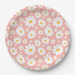 Assiettes En Carton Super Blush Boho Daisy Floral Garden Motif
