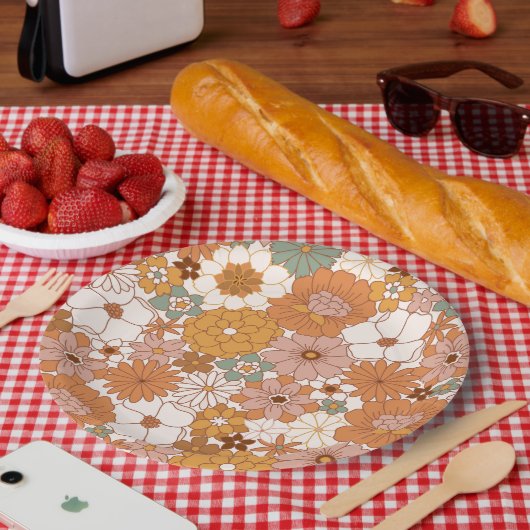 Assiettes En Carton Super Boho les années 70 Fleurs Motif (Pique-nique)
