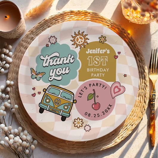 Assiettes En Carton Super Daisy Retro 1er anniversaire