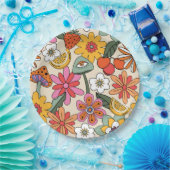 Assiettes En Carton Super des années 70, orange, rose et vert (Fête)