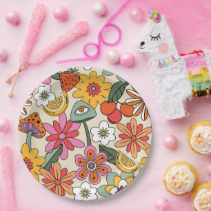 Assiettes En Carton Super des années 70, orange, rose et vert