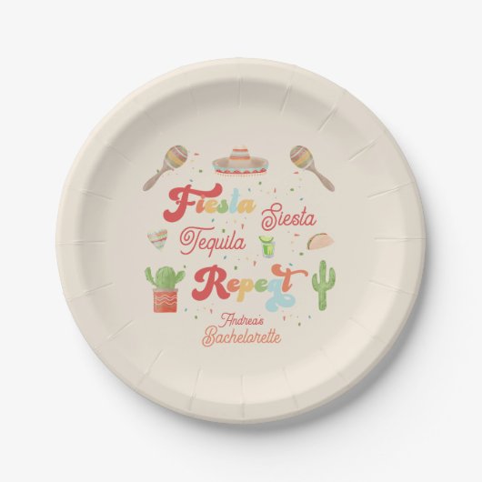Assiettes En Carton Super Fiesta Siesta Tequila Répète Bachelorette (Devant)