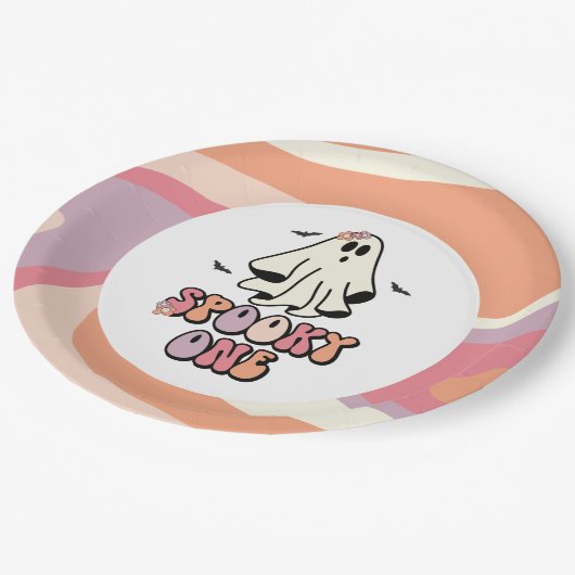 Assiettes En Carton super Ghost retro Halloween Éffrayant Un Anniversa (Angle)