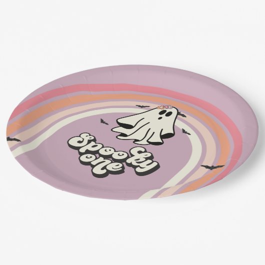 Assiettes En Carton super Ghost retro Halloween Éffrayant Un Anniversa (Angle)