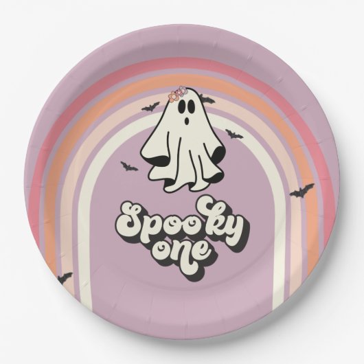 Assiettes En Carton super Ghost retro Halloween Éffrayant Un Anniversa (Devant)