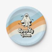 Assiettes En Carton super Ghost retro Halloween Éffrayant Vibes Bleues (Devant)