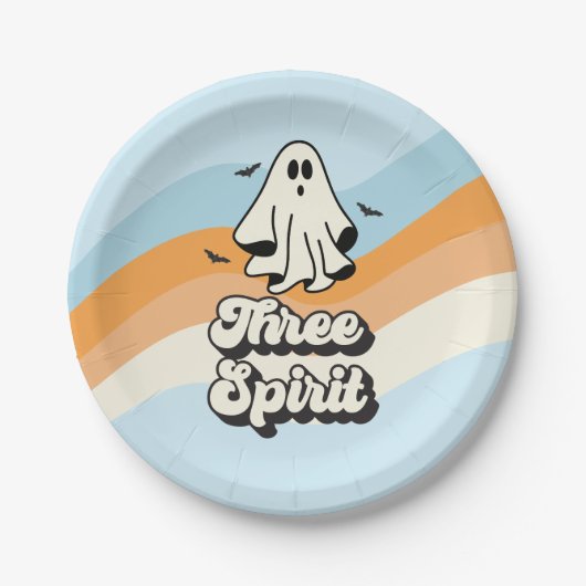Assiettes En Carton super Ghost retro Halloween Trois Esprit (Devant)