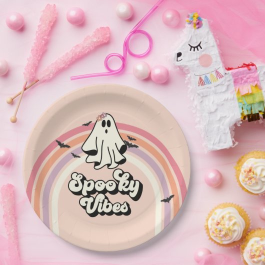 Assiettes En Carton super Ghost retro Halloween Vibes Éffrayantes Anni (Fête)